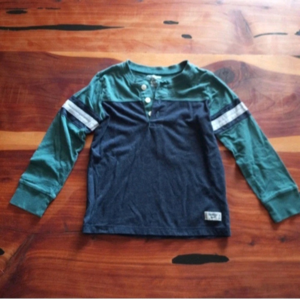 Oshkosh B'gosh Blue Green Colorblock Long Sleeve Henley Tee Boys 6